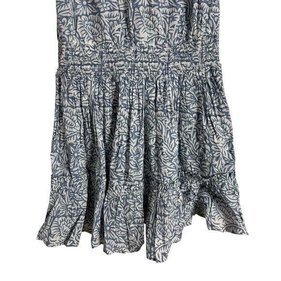 Anna Cate Blue Floral Print Smocked Sleeveless Split Neck A-Line Mini Dress L - Picture 7 of 9